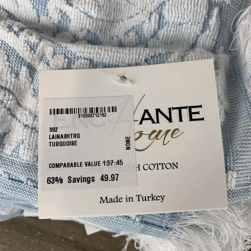 Enchante Home Fine Turkish Cotton 8-Pc. Laina White Turquoise Wash Cloth 12x12